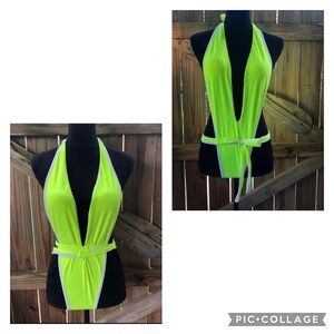 Fluorescent Yellow Deep Plunge Cheeky Monokini